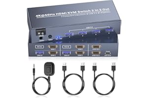 PARUIEN Dual Monitor HDMI KVM Switch 2 Monitors 2 Computers, 4K60Hz and 4 USB 3.0, Control 2 PCs with 2 Monitors and 1 Set of Keyboard Mouse