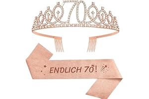 JENICH 2er Set 70. Geburtstag Schärpe und Tiara Rosa Geburtstag Schärpe Geburtstag Krone 70 Geburtstagskrone Prinzessin Kristall Krone Schärpe für Frauen 70. Geburtstag Geschenke Partyzubehör