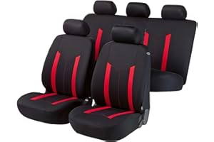 ‎WALSER Walser Car Seat Cover Complete Set Hastings Protective Covers Car Complete Set 2 Front Seat Covers 1 Rear Seat Cover Universal Car Seat Covers Black/Red