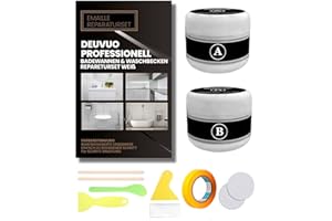 DEUVUO Badewannen Reparaturset Weiß, 200g Emaille Fliesenreparaturset, Wasserdichtes Und Auslaufsicheres Keramik Waschbecken Reparaturset - Schnelle und einfache Lösung für Chips, Risse und Kratzer