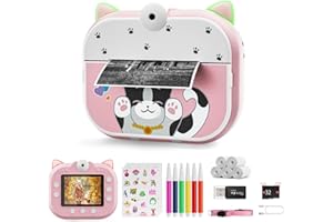 Macchina Fotografica Bambini Istantanea, VAYOTOY 48MP/1080P HD Fotocamera Bambini con 5 Rotoli Carta di Stampa e 32GB Card, Fotocamera Digitale Stampa Istantanea, Regalo per Bambini dai 3-12 Anni