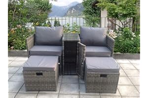 UK Leisure World RATTAN WICKER CONSERVATORY OUTDOOR GARDEN FURNITURE SET CORNER SOFA TABLE GREY DINNING TABLE WITH STORAGE (Grey)