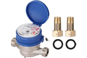 Kadryxon Wasserzähler Garten 1/2 Zoll, Geeicht Kalt Wasseruhr, Zapfhahnzähler Mit Montagezubehör Und Schutzabdeckung Haushalt Kaltwasserzähler Mit Zeiger Und Digitalanzeige 0-40℃ 1.5m³ / h