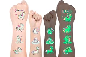 Rusoz Tatuaże z jednorożcem dla dziewcząt, 10 arkuszy świecących tatuaży dla dzieci, dziewcząt, wodoodporne, bezpieczne i trwałe, przyjazne dla skóry, dla dziewcząt, kalendarz adwentowy z wypełnieniem