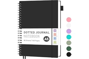 ‎RETTACY RETTACY Notizbuch A5 Gepunktetes, Bullet Dot Journal, Leichtgewicht Collegeblock, 80 Blatt / 160 Seiten Zum Schreiben, 100gsm, PVC Rinbuch, für Frauen Männer Arbeit Büro, 14.8 x 21cm - Schwarz