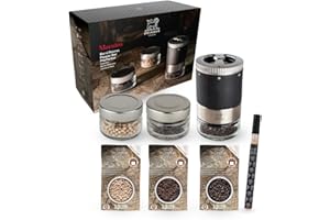 ‎PEUGEOT Pfeffermühle, u'Select, 11 cm, graphit, inkl. 3 Premium-Pfeffern im Vorratsglas, Rezeptbuch & Stift zur Beschriftung