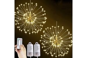 HELESIN 2 x fajerwerki, 120 LED, fajerwerki, łańcuch zasilany na baterie, 8 trybów pracy, fajerwerki, wiszące światła z pilotem, LED, gwiazdy, futro, dekoracje świąteczne, na zewnątrz i do wewnątrz