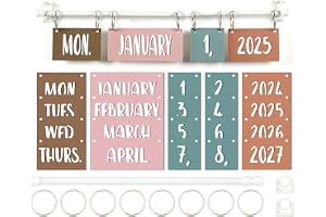 YelaJoy Flip Calendar Adjustable Holder – Boho Classroom Decor with 54 Date Cards, Perpetual Wall Calendar for Home & School, Easy Install Colorful Educational Design