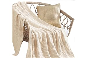 HaraDeco Mantas para Cama Sofá 100% Algodón Tacto Suave, Manta Decorativa para Pie de Cama, Plaid Cubrecama de Punto Fabricado Nacional(Crudo, 220x330cm)