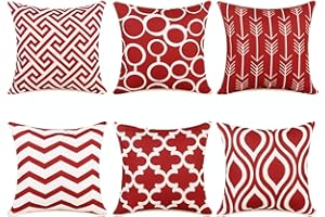 TIDWIACE Rojo Hogar Algodón Lino Funda de Cojine del Sofá - Throw Cojín Decoración Almohada Caso de la Cubierta Decorativo para Sala de Estar sofás 45x45Cm Set de 6