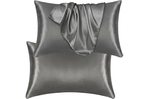 DuShow Satin Pillow Cases 2 Pack - Luxurious Silky Pillowcase for Hair and Skin Standard Size with Envelope Closure,Dark Gray 50x76 cm