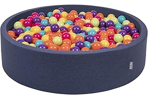 KiddyMoon Bällebad 120X30cm/200 Bälle Bälle Rund Groß Bällepool Mit Bunten Bällen Für Babys Kinder, Dunkelblau:Hellgrün/Gelb/Türkis/Orange/Dunkelpink/Violet
