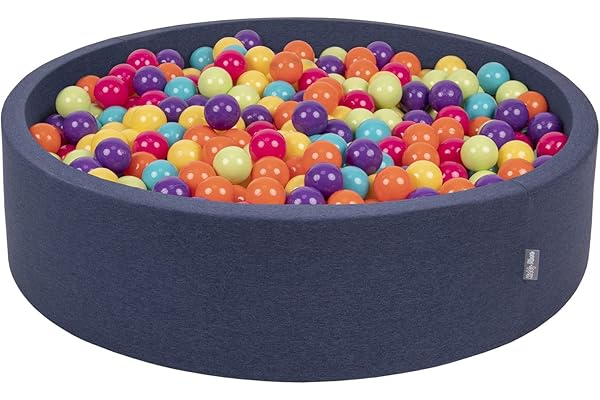 KiddyMoon Piscine À Balles pour Bébé Rond 120X30cm/200 Balles 7Cm Grande Fosses À Boules Jouet Enfant, Bleu Foncé:Vert Cl/Jaune/Turq/Orange/R.Foncé/Violet