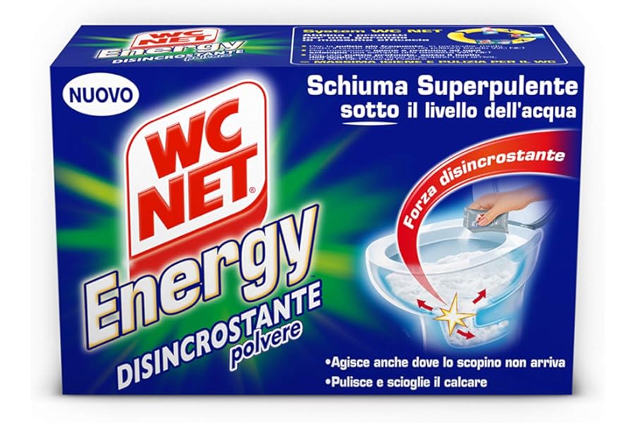 Wc Net - Energy Descaler, Anti-Limescale Detergent Powder for Toilet, Self-Cleaning Foam, 4 Bags x 1 Pack