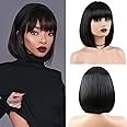 Bob Wig with Bangs Straight Black Bob Wig with Bangs Straight Short Bangs Wig for Women Natural Looking for Daily Use (Black, 12 Inches)