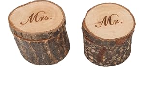 HERCHR 2 PCS Caja de Anillo de Madera, caja de almacenamiento de soporte de joyería anillo vintage, Rústico Shabby Chic Anillos Portador, Ceremonia Boda Anillo Madera Caja(Mr and Mrs)