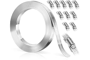 Bolatus Fascetta stringitubo da 3 metri, fascette stringitubo in acciaio inossidabile 304, morsetto a vite senza fine fai da te con 10 elementi di fissaggio regolabili, clip per tubi grandi,