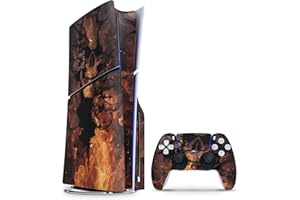 Skins4u Slim PS5 Skins Aufkleber für PlayStation 5 Konsole und Controller Skin Vinyl Skin Sticker PS5 Slim Disc Design Schutz Folie Skull on Fire
