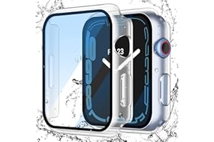 Piuellia 2 Pack Transparent Waterproof Case with Tempered Glass Screen Protector for Apple Watch Series 9 Series 8 Series 7 41mm, Overall Ultra-Thin Shockproof Hard Protective Cover for iWatch