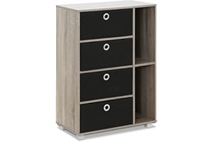 Furinno Andrey Étagères de Rangement, Bois, Chêne Français Gris/Noir, Taille Unique, dense, One Size