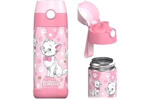 Jarlson® Mali Kinder-Wasserflasche, isoliert, Edelstahl mit Becherdeckel, Thermosflasche, Mädchen, Jungen, 355 ml, Katze Stern