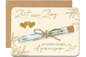 HAPPIRRA Zeit Statt Zeug Geldgeschenke Verpackung, Gutschein Das Schönste Geschenk ist Gemeinsame Zeit Schenken mit Reagenzgläser und Karte Umschlag, Eukalyptus Gutscheine Geschenkideen aus Holz