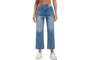 Vetinee Jeans da donna a vita alta, gamba larga, stretch, pantaloni jeans