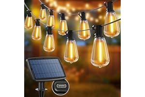 litogo 36.5M Guirnaldas Luces Exterior Solar, 50+3 ST38 LED Bombillas Solares Exterior Jardin IP65 Impermeable, 5 Modos Guirnalda Luces Led Solar Exteriores para Terraza, Patio, Fiestas, Blanco Calido