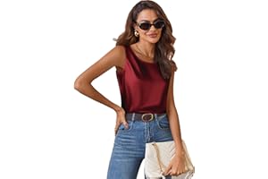 Zeagoo Top in Raso da Donna Elegante Canotta di Seta Basic Blusa con Scollo Rotondo Top Casual Senza Maniche S-XXL