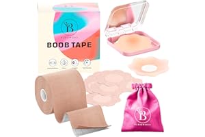 BLOOMORA Taśma Boob Tape Push Up | taśma booba z silikonowymi podkładkami na sutki | taśma klejąca biustonosz, duży biust, niewidoczna taśma do sutków, taśma Boobytape, beżowa taśma na piersi, zawiera