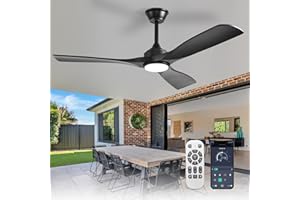 Depuley Ventilateur de plafond silencieux avec éclairage : Lampe LED avec ventilateur pour jardin terrasse - 132CM Grand ventilateur de plafond avec lumière et APP pour salon restaurant bureau, Noir