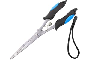 Caija-H Long Nose Fishing Pliers with Scissors-Fishing Hook Remover Plier Tool, Disgorgers/Pike Line Cutter Fishing Accessories with Sheath,Fishing Gifts for Men