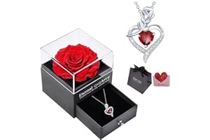 ROZKVIKA Preserved Real Rose with Sterling Silver Necklace 925 Silver Rose Pendant Necklace with Eternal Rose Box Gift for Mum Wife Girlfriend on Mothers Day Valentines Day Christmas Birthday Gifts for Women