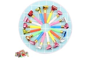HJIAMA Trombette Festa Compleanno 100 Pezzi, Sacchetto di Carta Rimbalzante Trombetta, Corno Colorato Multifunzionale, Utilizzato per Compleanni, Feste, Natale
