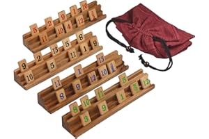 Rummy - Gesellschaftsspiel - Legespiel mit 108 Spielsteinen im Stoffbeutel - Halterungen und Steine in edler Holzausführung