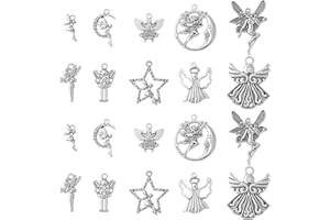 Ornazy 50 pcs 10 Style Craft Supplies Antique Silver Wings Angel Fairy Charms Pendants for DIY Earrings Bracelets Necklaces Jewellery Making