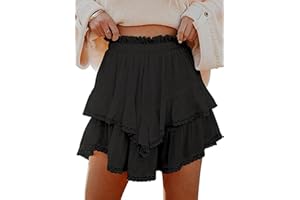 ENSSWLIZ Women's Summer Skorts Casual Layered Ruffles Solid High Waist Mini Skirts