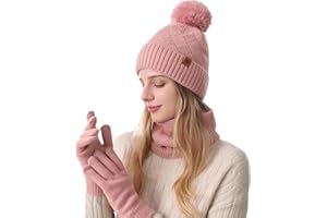 MAZELIKEHOOD Set Sciarpa Guanti Cappello Donna Inverno Caldo Cappello di Bobble con Sciarpa a Maglia e Guanti Tessuto Morbido e Comodo Accessori Moda Invernale Ideale per Regalo di Natale