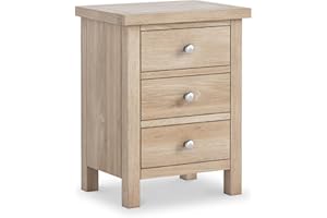 RoselandFurniture Farrow Oak Bedside Table Cabinet with Oak Top | Fully Assembled Washed Oak Solid Wooden Side End Nightstand with 3 Drawers for Bedroom, Bathroom and Hallway
