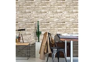 JOLIHOME Kaki Effet de Brique de Pierre Papier Peint Jaune Rock Peler et Coller le Papier de Contact Rouleau D'autocollant Mural Plastique Adhésif Film Vinyle pour Cuisine Salle de Bains 44.5x500 cm