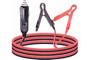 Leehitech 3M/10FT Car Charger Extension Cable, 12V/24V Car Cigarette Lighter Plug to Battery Clips 16AWG Heavy Duty Extension Cable Built-in 15A Fuse for Car, Boat, Truck, RV, Tire Inflator