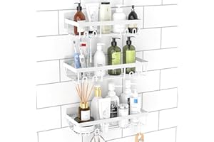 DIFULI Shower Caddy Shelf 3 Pack, White Bathroom Shower Organiser Rack, Shampoo Holder for Shower, Bathroom Storage Accessories and Organisation