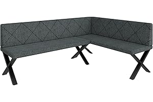 ‎FURNISTAR FURNISTAR Eckbank Akiko Metal X - Eckbankgruppe für Ihrem Esszimmer, Küche modern, Sitzecke, Essecke. Perfekt für Küche, Büro und Rezeption. Solide und Starke Verarbeitung. (196x142-Rechts-Inari96)