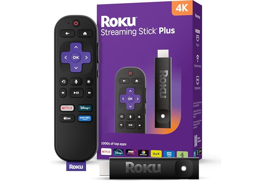 Roku® Streaming Stick™ Plus 2025 – 4K and HDR Roku Streaming Device for TV with Voice Remote – Free and live TV