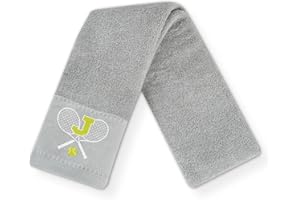 CybGene Tennis Towel with Monogrammed Embroidery, Initial Tennis Gifts, Personalized Tennis Court Accessory for Men, Women on Birthday, Retirement, Soft and Absorbent, Grey-J