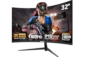 Gawfolk schermo PC da 32 pollici, 2K WQHD (2560×1440P), Monitor da gioco curvo a 165 Hz, 1ms, 100% sRGB, grandangolo 178°, HDMI、DisplayPort, Compatibile con VESA100*100MM montato a parete-Nero