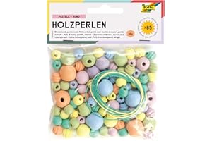 folia 84 Perline di Legno, in 6 Colori 4 Diverse Dimensioni, per Realizzare collane e bracciali, con 2 Corde da Circa 85 cm, Pastello, Multicolore, taglia unica