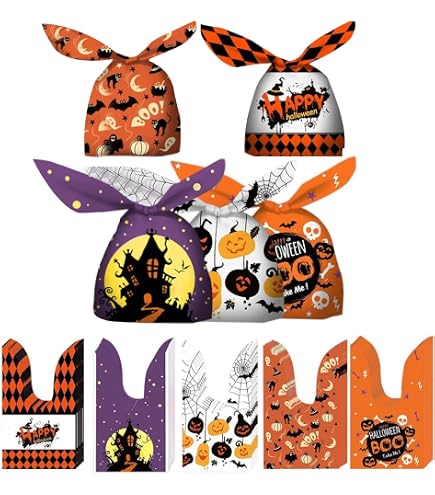 Craftdady Halloween Süßigkeitenbeutel – 25 Stück, Mit Hasenohren, Ca. 22x13 Cm, Kunststoff, Für Süßes Oder Saures