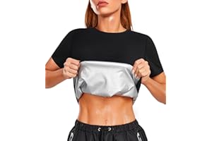 Junlan Sweat Sauna Suit for Women Waist Trainer Vest Workout T Shirts Slimming Body Shaper Short Sleeve