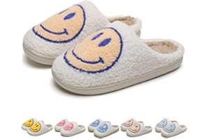 GYOSHI Girls Boys Smile Face Slippers, Toddler Girl Winter Retro Soft Plush Slippers, Big Kids House Shoes